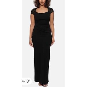 X By Escape Gown Size 8 Petite Black Lace Shoulder Full Length Mermaid NWT